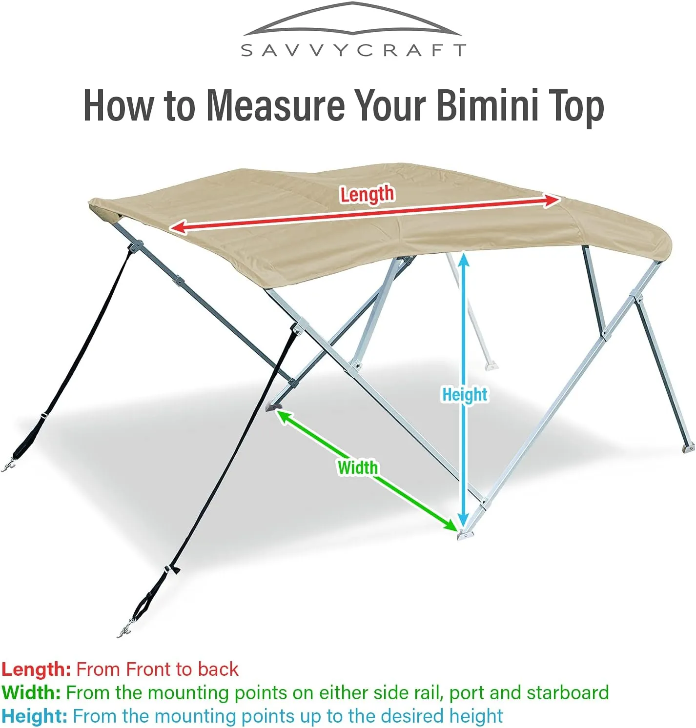 Savvycraft 4 Bow Bimini Top, 8 Feet Long Square Tube Bimini Top Set, Includes Marine Grade Canvas Cover, Storage Boot, Rear Poles with 1 Inch Aluminum Frame, White Color, 4 Bow 96"L 54"H 97"- 103"W