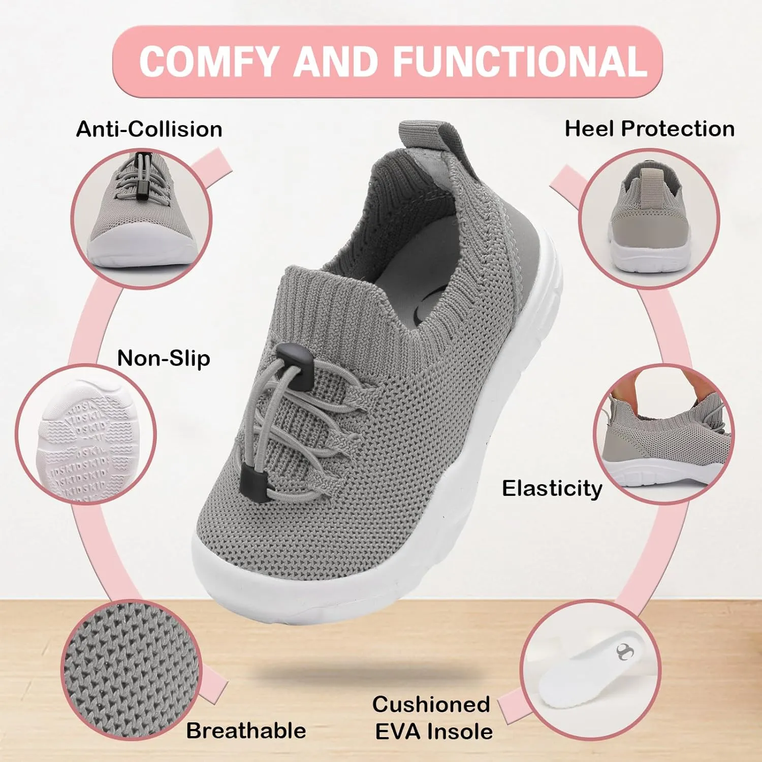 Scurtain Toddler Shoes Boys Girls Tennis Shoes Kids Barefoot Shoes Slip on Sneakers Breathable Walking Running Shoes