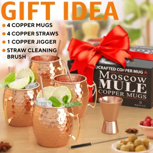 Set Mugs Cocktail - Safe - Copper Moscow 4 - Food BONUS: Highest Mule Value-for-money Quality oz - Mugs Pure 100% of Set 16 Gift Copper Copper with Solid Excellent reviews HANDCRAFTED