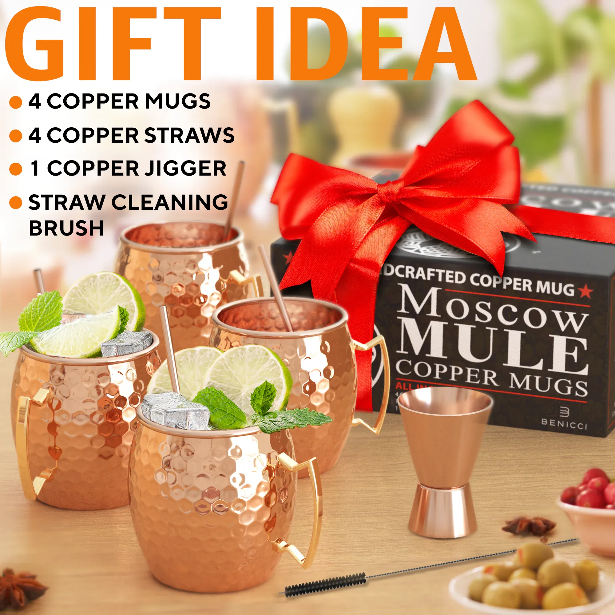 Set Mugs Cocktail - Safe - Copper Moscow 4 - Food BONUS: Highest Mule Value-for-money Quality oz - Mugs Pure 100% of Set 16 Gift Copper Copper with Solid Excellent reviews HANDCRAFTED
