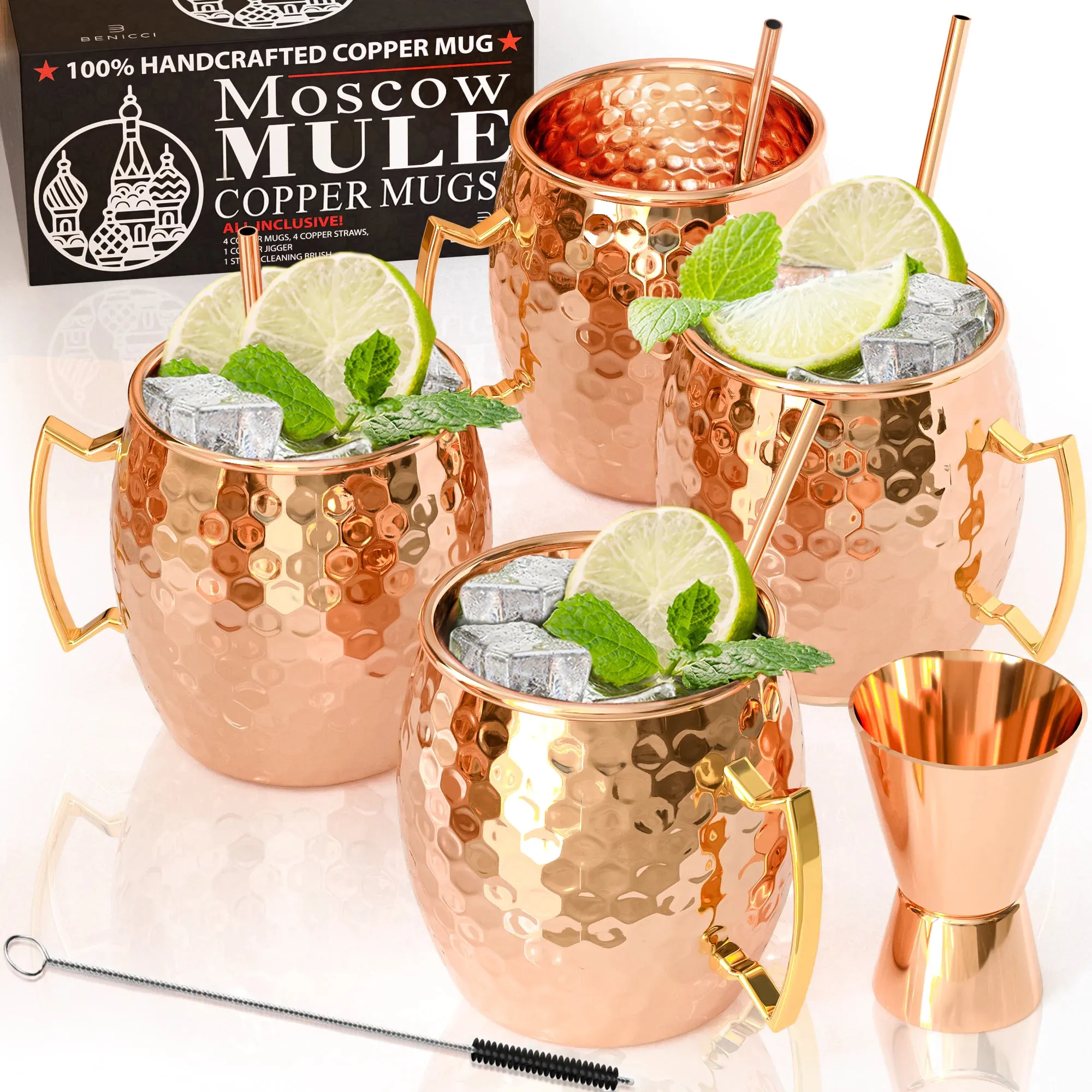 Set Mugs Cocktail - Safe - Copper Moscow 4 - Food BONUS: Highest Mule Value-for-money Quality oz - Mugs Pure 100% of Set 16 Gift Copper Copper with Solid Excellent reviews HANDCRAFTED