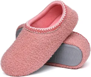 shevalues Women House Memory Foam Slippers Teddy Fleece Bedroom Sock Shoes with Soft Rubber Sole