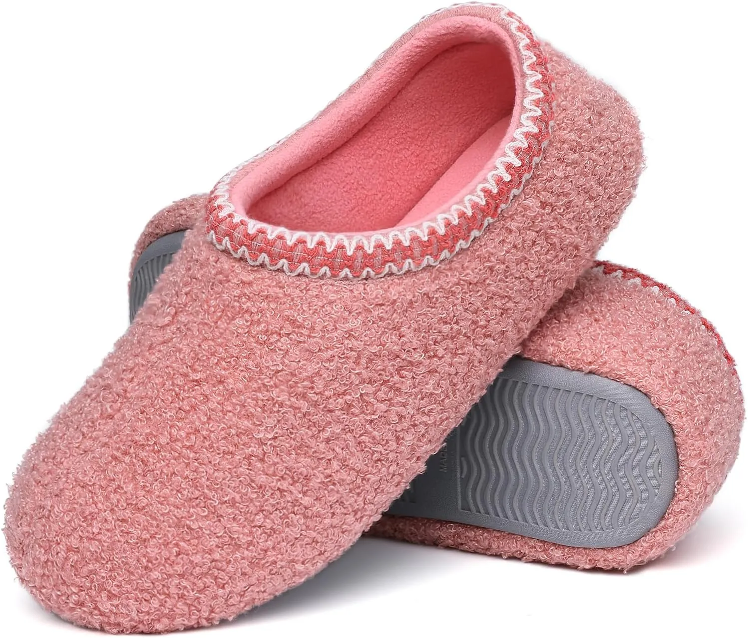 shevalues Women House Memory Foam Slippers Teddy Fleece Bedroom Sock Shoes with Soft Rubber Sole