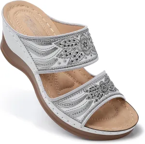 SHIBEVER Wedge Sandals For Women Dressy: Comfortable Summer - Slip On Womens Sandal