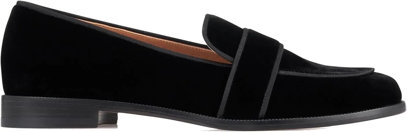 SHODENSE Women Round Toe Loafers Flats Velvet Slip On Dress Shoes Comfortable Casual 1 inch Flat Heel Penny Loafers Suede Office Ladies Work Walking Flat Shoes Drive Elegant 4-11 M US