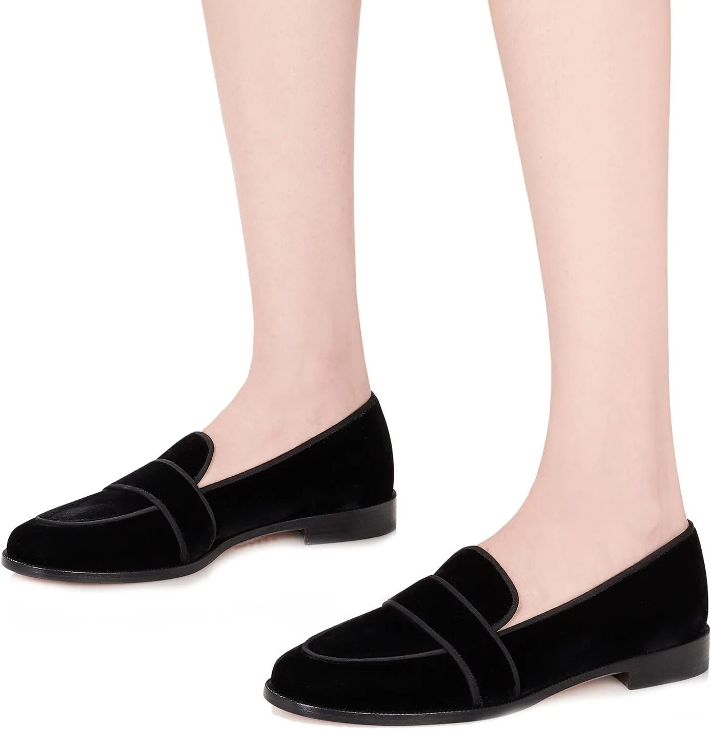 SHODENSE Women Round Toe Loafers Flats Velvet Slip On Dress Shoes Comfortable Casual 1 inch Flat Heel Penny Loafers Suede Office Ladies Work Walking Flat Shoes Drive Elegant 4-11 M US