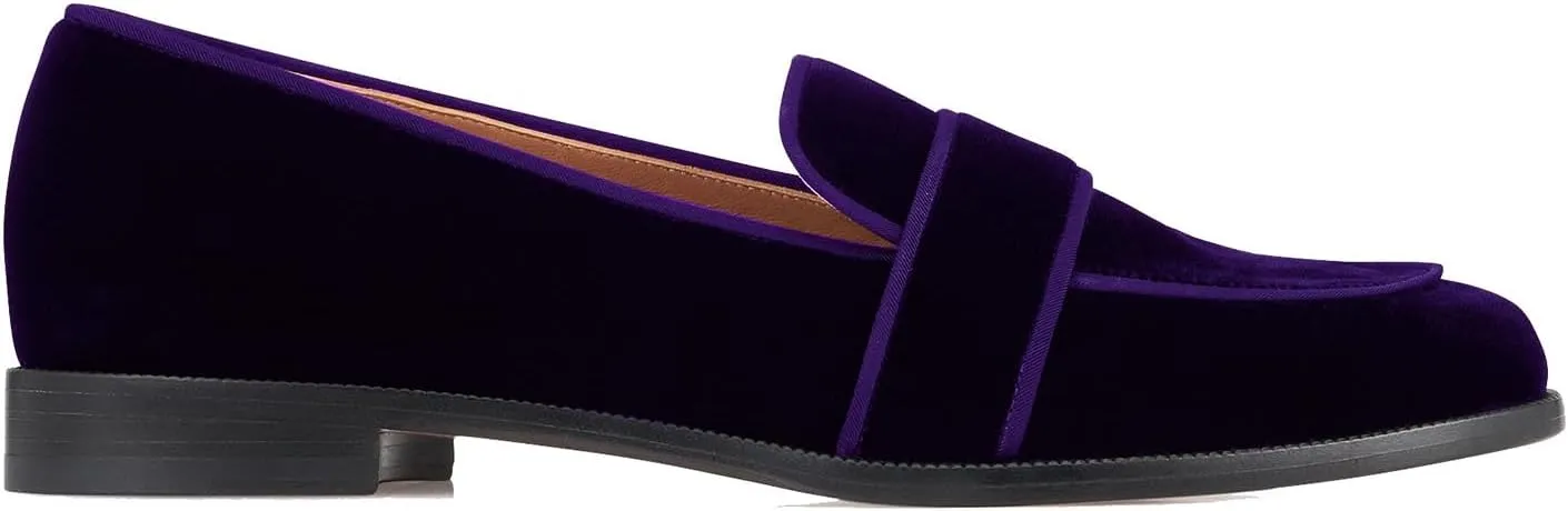 SHODENSE Women Round Toe Loafers Flats Velvet Slip On Dress Shoes Comfortable Casual 1 inch Flat Heel Penny Loafers Suede Office Ladies Work Walking Flat Shoes Drive Elegant 4-11 M US
