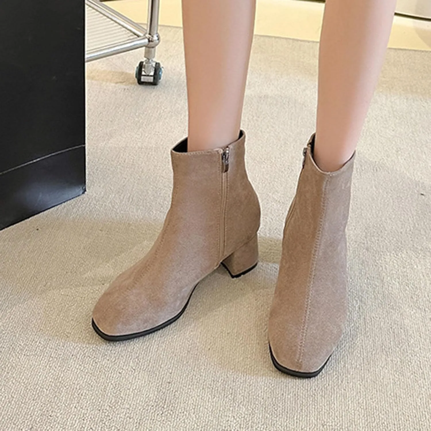 Shoes for Woman Large Size Fringe Back Zipper Short Boots Anti Slip Chunky Heel Snow Boots Classic Outdoor Boots