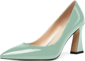 SHOWFOREST Womens Sexy Wedding Pointed Toe Slip On Patent Spool High Heel Pumps Shoes 3.3 Inch