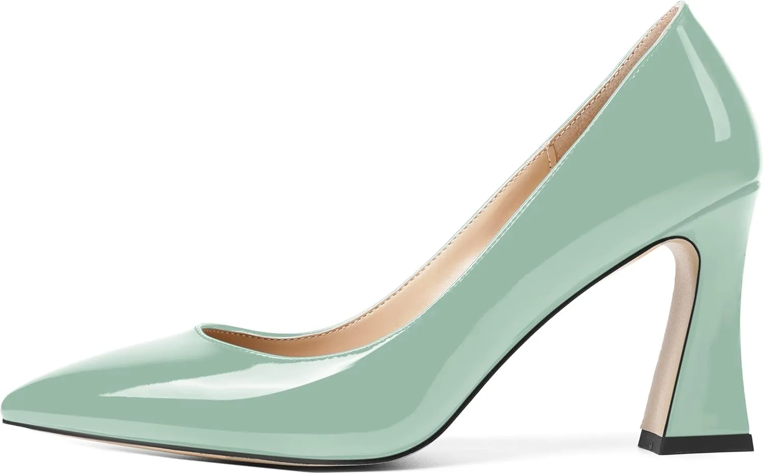 SHOWFOREST Womens Sexy Wedding Pointed Toe Slip On Patent Spool High Heel Pumps Shoes 3.3 Inch