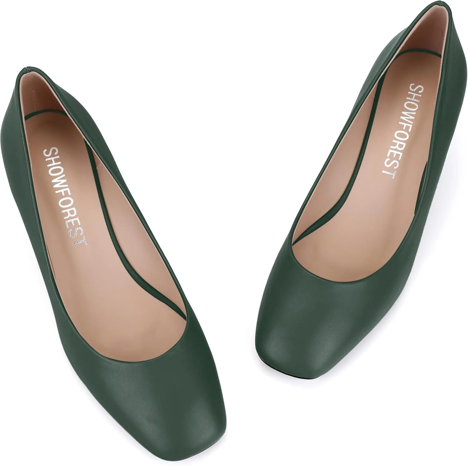 SHOWFOREST Women's Wedge Low Heels Square Toe Slip-on Comfortable Dress Pumps Shoes