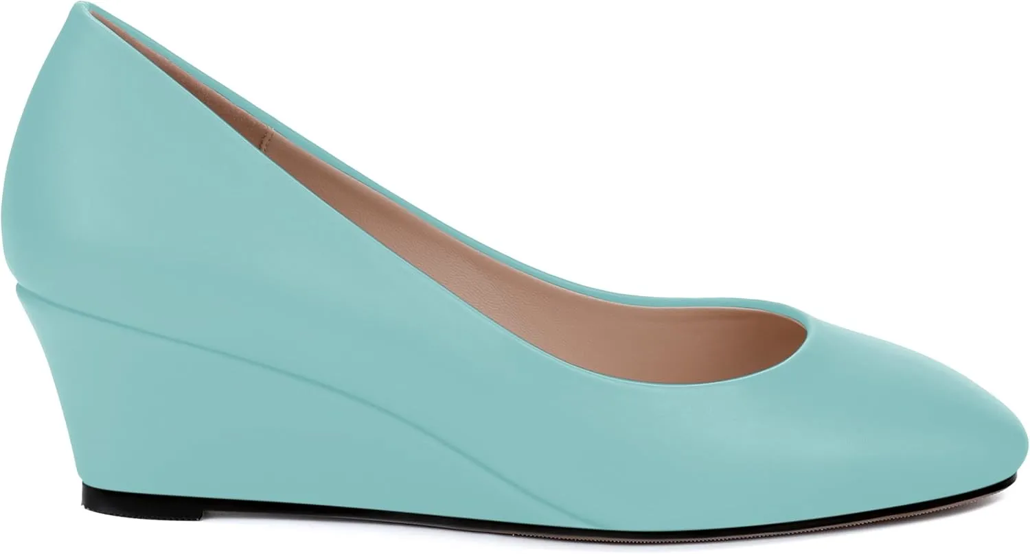 SHOWFOREST Women's Wedge Low Heels Square Toe Slip-on Comfortable Dress Pumps Shoes