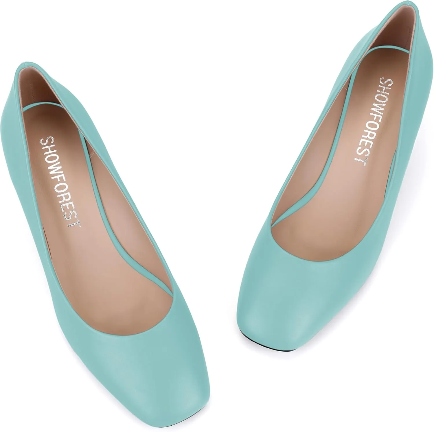 SHOWFOREST Women's Wedge Low Heels Square Toe Slip-on Comfortable Dress Pumps Shoes