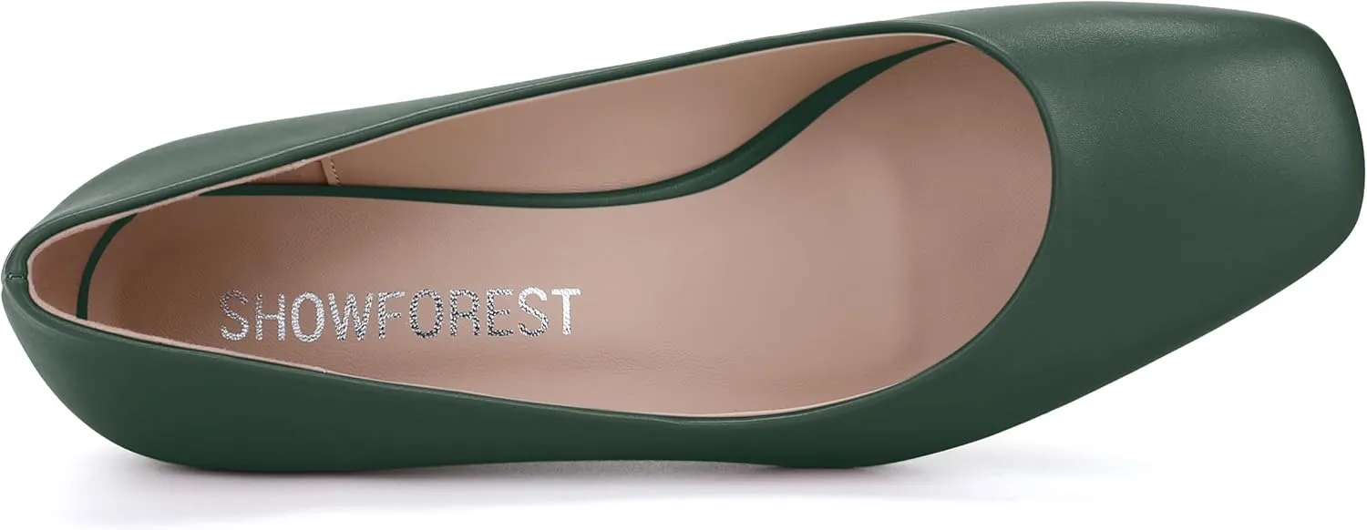 SHOWFOREST Women's Wedge Low Heels Square Toe Slip-on Comfortable Dress Pumps Shoes