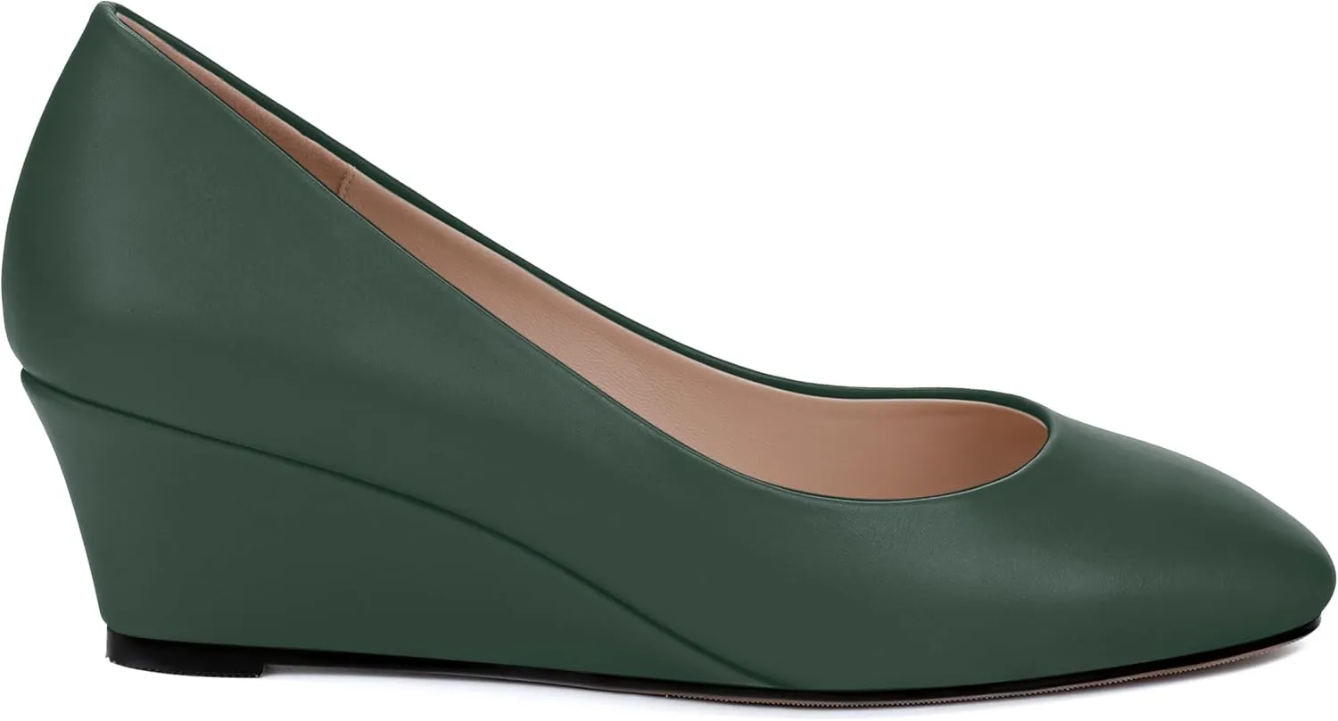 SHOWFOREST Women's Wedge Low Heels Square Toe Slip-on Comfortable Dress Pumps Shoes