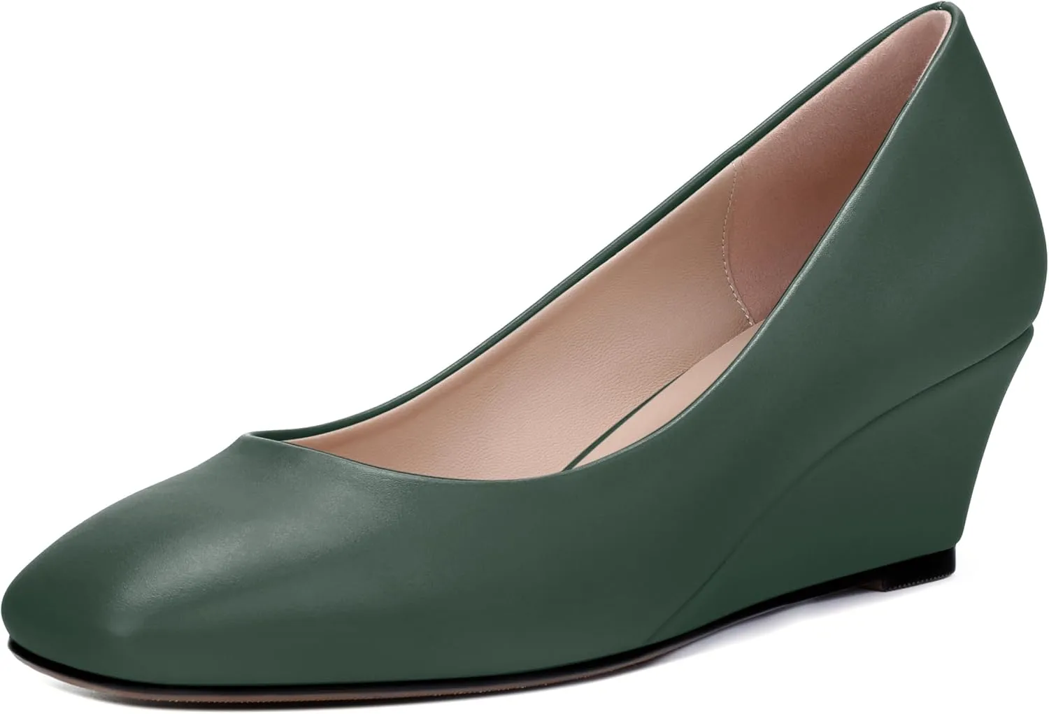 SHOWFOREST Women's Wedge Low Heels Square Toe Slip-on Comfortable Dress Pumps Shoes