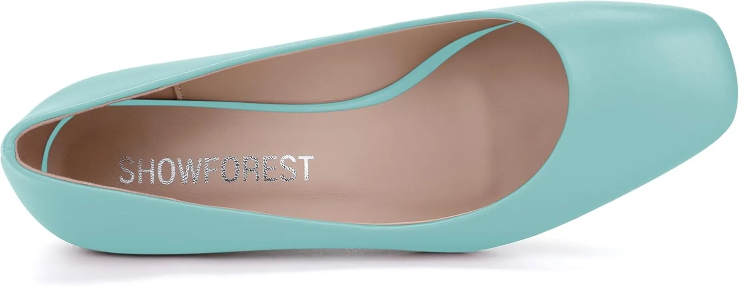 SHOWFOREST Women's Wedge Low Heels Square Toe Slip-on Comfortable Dress Pumps Shoes