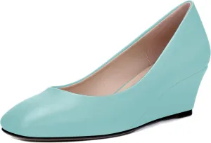 SHOWFOREST Women's Wedge Low Heels Square Toe Slip-on Comfortable Dress Pumps Shoes