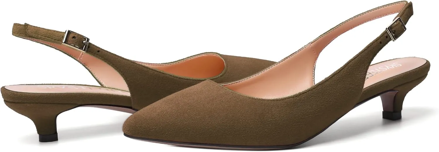 SKYSTERRY Womens Casual Pointed Toe Suede Slip On Wedding Slingback Kitten Low Heel Pumps Shoes 1.5 Inch