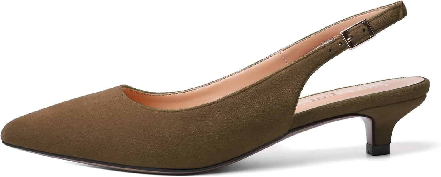 SKYSTERRY Womens Casual Pointed Toe Suede Slip On Wedding Slingback Kitten Low Heel Pumps Shoes 1.5 Inch