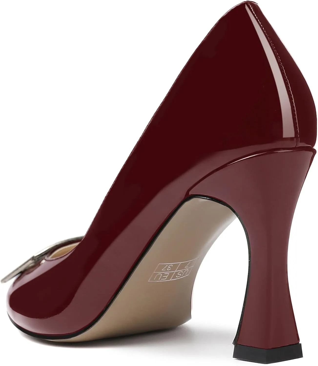 SKYSTERRY Womens Dress Round Toe Patent Slip On Wedding Spool High Heel Pumps Shoes 3.3 Inch