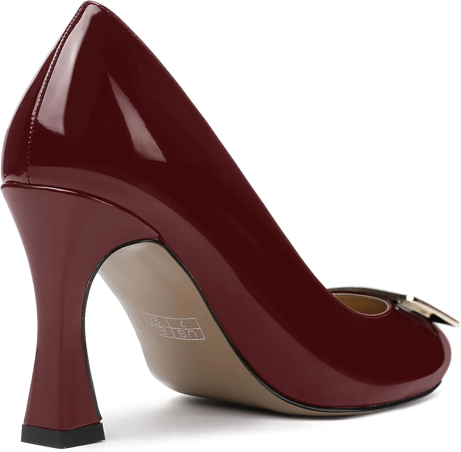 SKYSTERRY Womens Dress Round Toe Patent Slip On Wedding Spool High Heel Pumps Shoes 3.3 Inch
