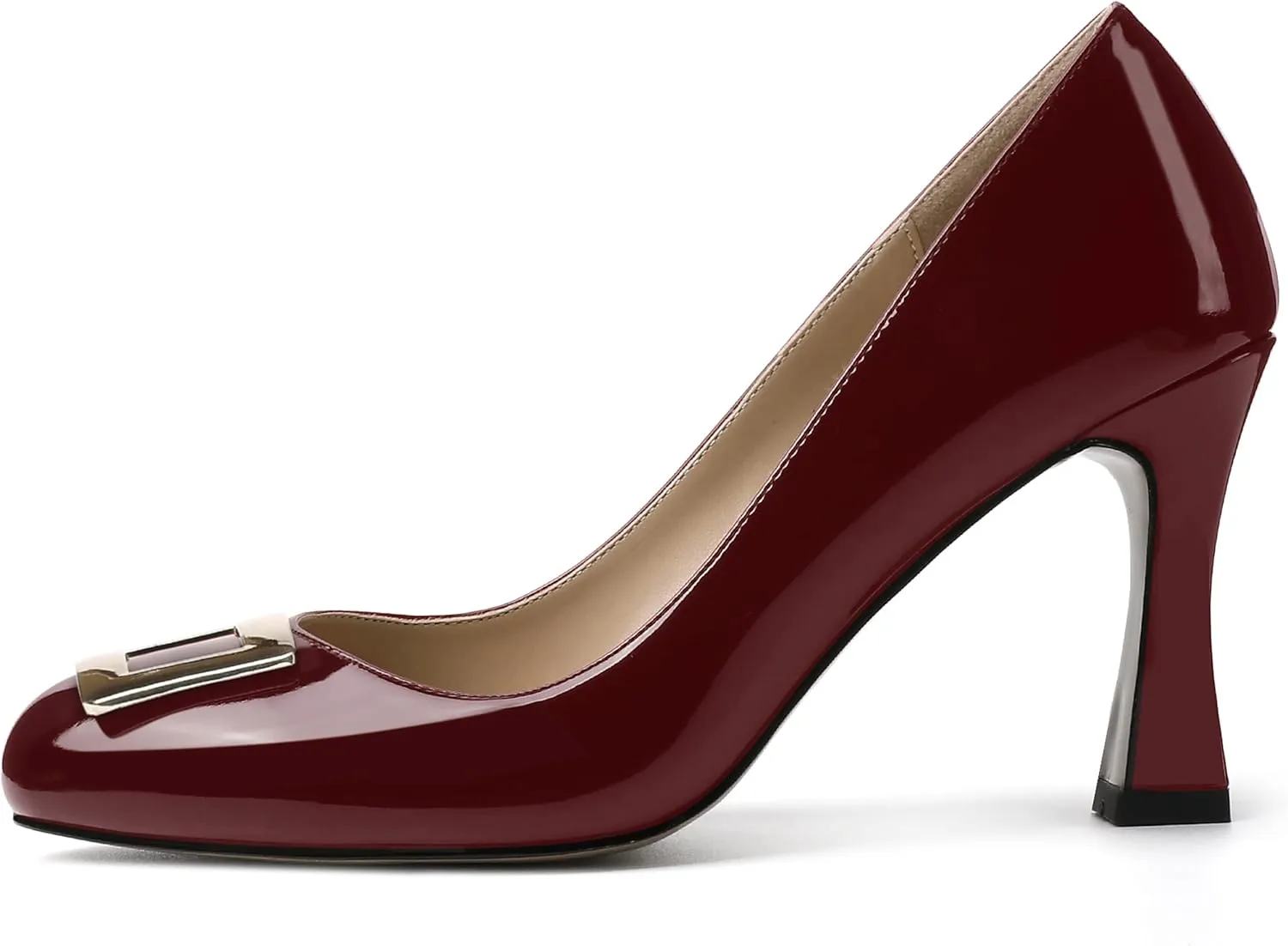 SKYSTERRY Womens Dress Round Toe Patent Slip On Wedding Spool High Heel Pumps Shoes 3.3 Inch