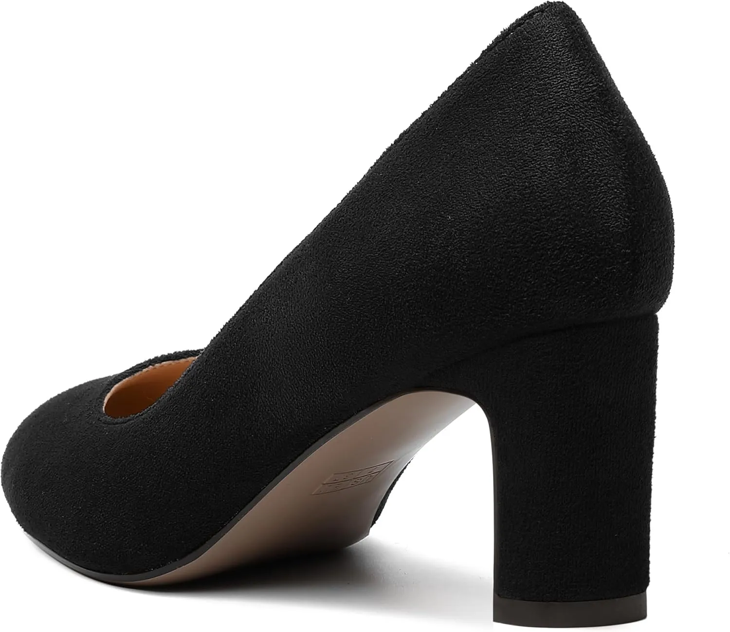 SKYSTERRY Womens Round Toe Fashion Dating Slip On Suede Block Mid Heel Pumps Shoes 2.5 Inch