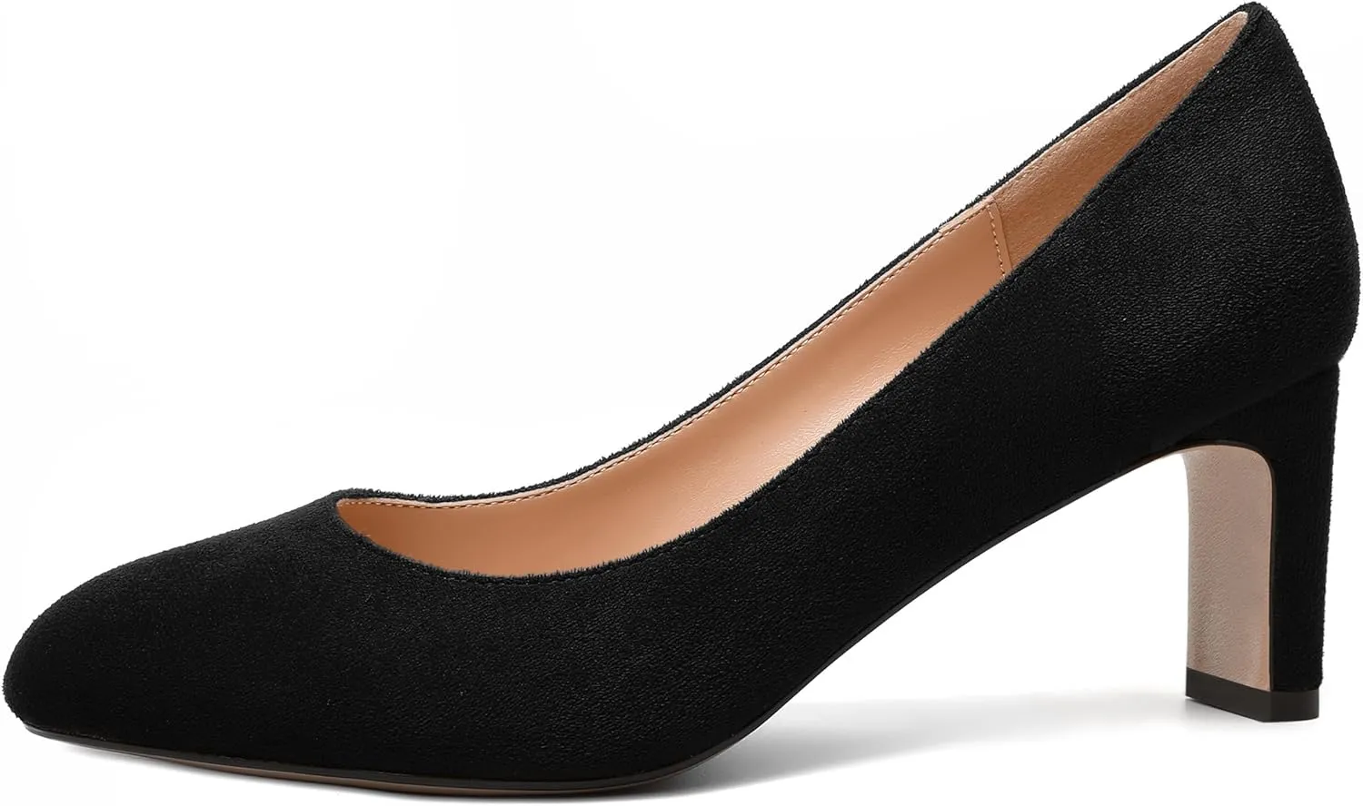 SKYSTERRY Womens Round Toe Fashion Dating Slip On Suede Block Mid Heel Pumps Shoes 2.5 Inch