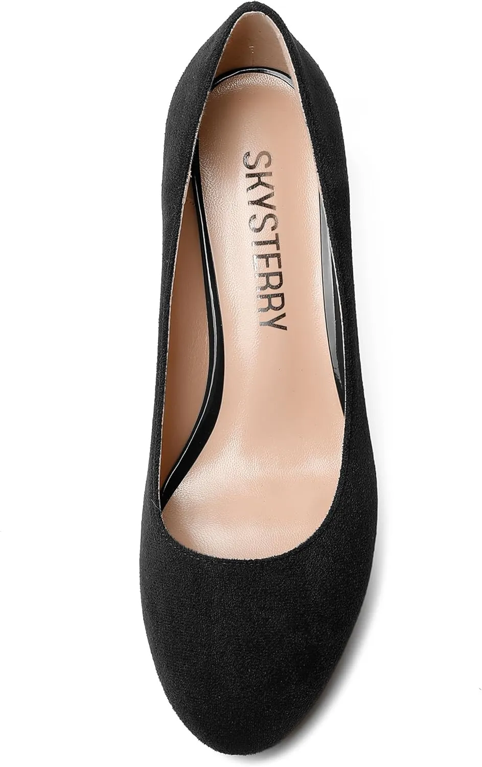 SKYSTERRY Womens Round Toe Fashion Dating Slip On Suede Block Mid Heel Pumps Shoes 2.5 Inch