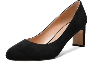 SKYSTERRY Womens Round Toe Fashion Dating Slip On Suede Block Mid Heel Pumps Shoes 2.5 Inch