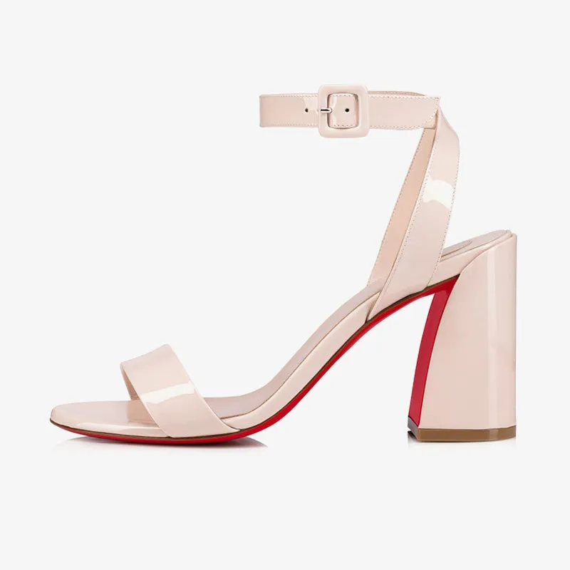 Sleek Beige Patent Leather Sandals
