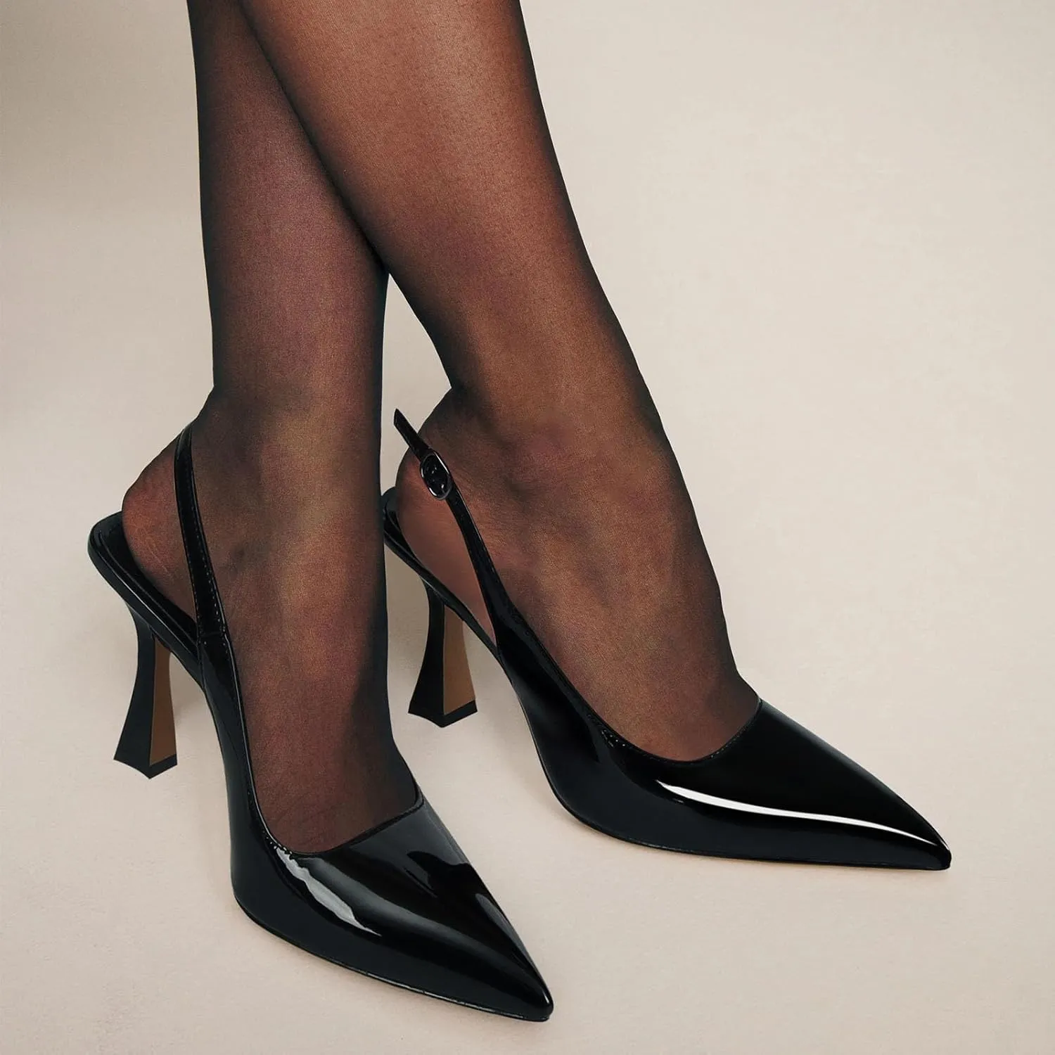 Slingback Kitten Heels for Women Pointed Toe Vintage Stiletto Sexy Pumps Buckle Straps Slip on Flare High Heeled Sandals Work Dressy Shoes