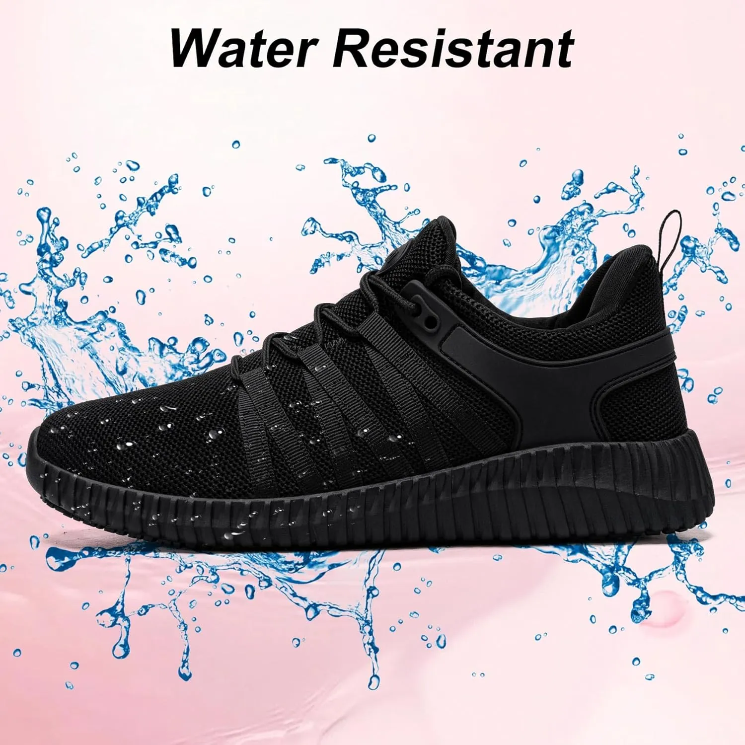 Slip On Sneakers Women Non Slip Work Shoes Water Resistant Comfortable Black Slip Resistant Breathable Lightweight Walking Shoes Zapatos Antideslizantes para Mujer, Black