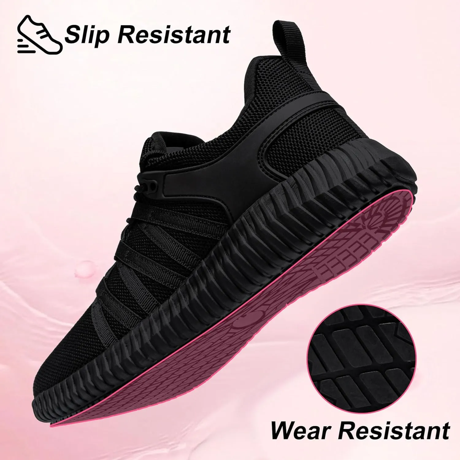 Slip On Sneakers Women Non Slip Work Shoes Water Resistant Comfortable Black Slip Resistant Breathable Lightweight Walking Shoes Zapatos Antideslizantes para Mujer, Black