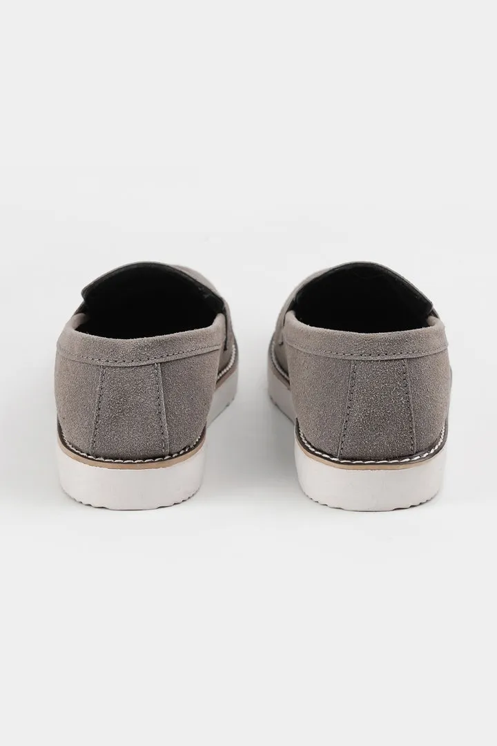 Slip On Suede Loafers - Grey