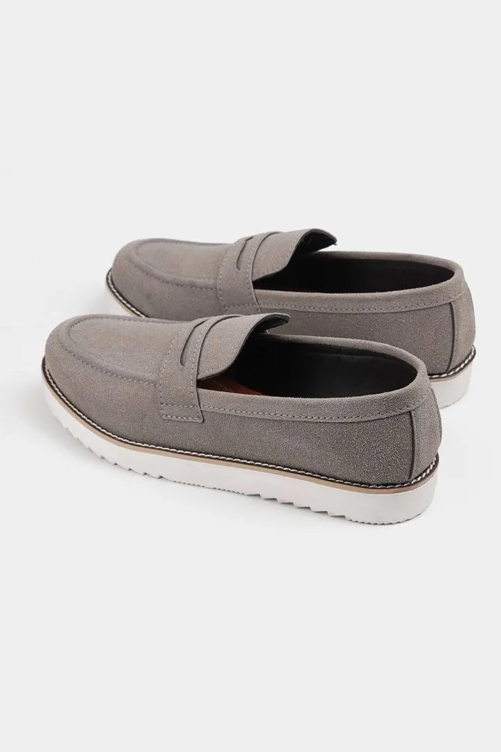 Slip On Suede Loafers - Grey
