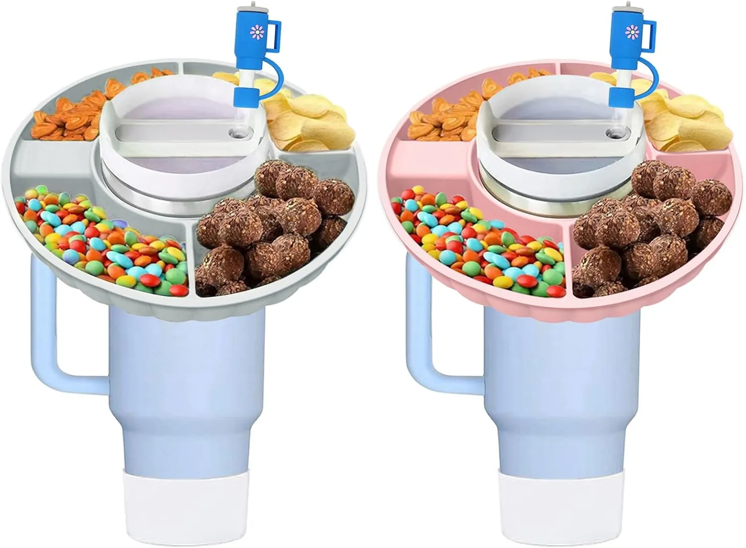 Snack Bowl for Stanley Cup, Silicone Snack Tray Compatible with Stanley Cup 40 oz, Reusable Snack Ring Suitable for Car Cup Holder, Home, Outdoor (without lid, Fog Pink)