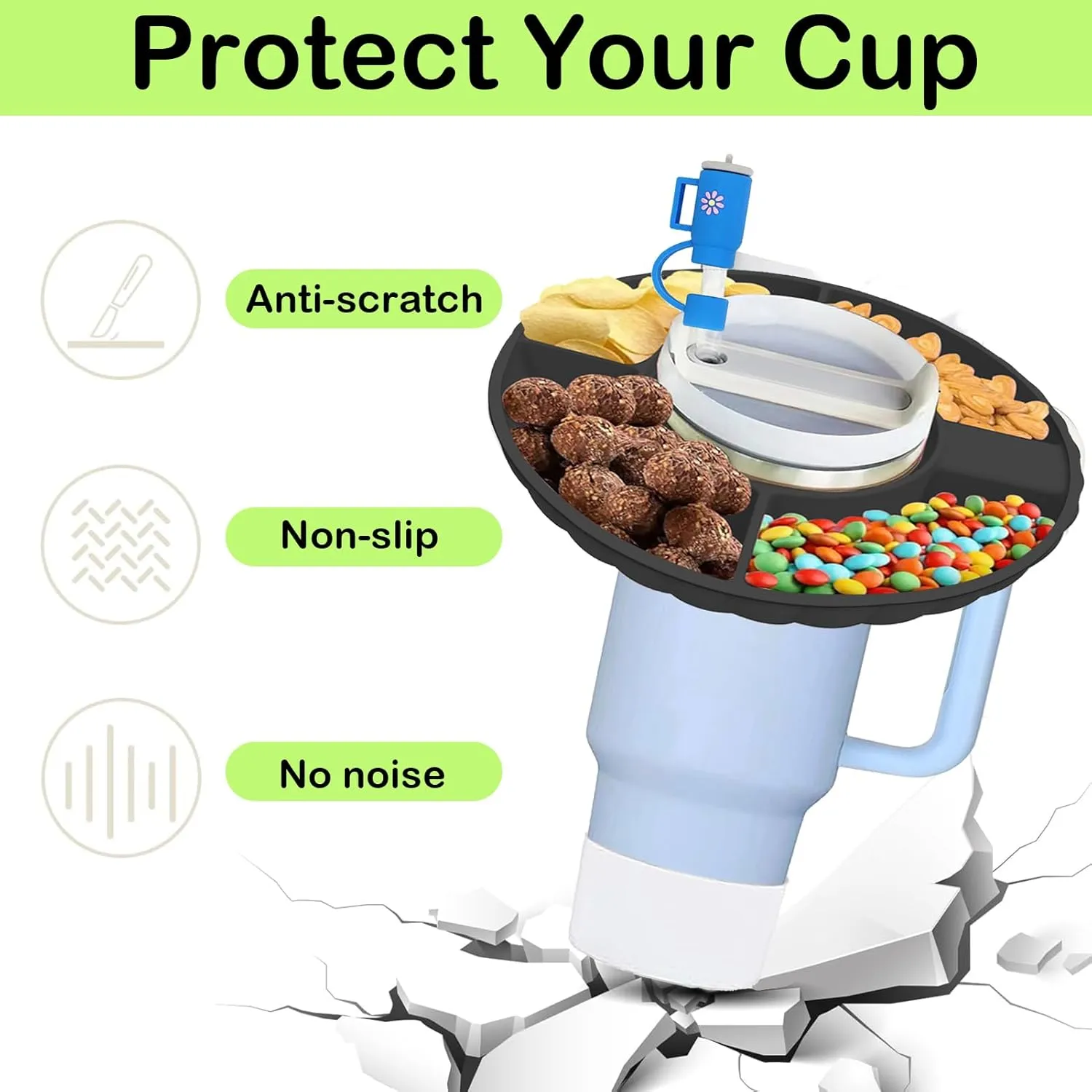 Snack Bowl for Stanley Cup, Silicone Snack Tray Compatible with Stanley Cup 40 oz, Reusable Snack Ring Suitable for Car Cup Holder, Home, Outdoor (without lid, Fog Pink)