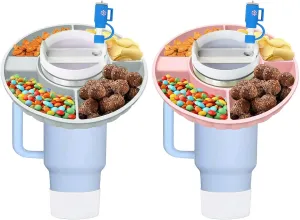 Snack Bowl for Stanley Cup, Silicone Snack Tray Compatible with Stanley Cup 40 oz, Reusable Snack Ring Suitable for Car Cup Holder, Home, Outdoor (without lid, Fog Pink)