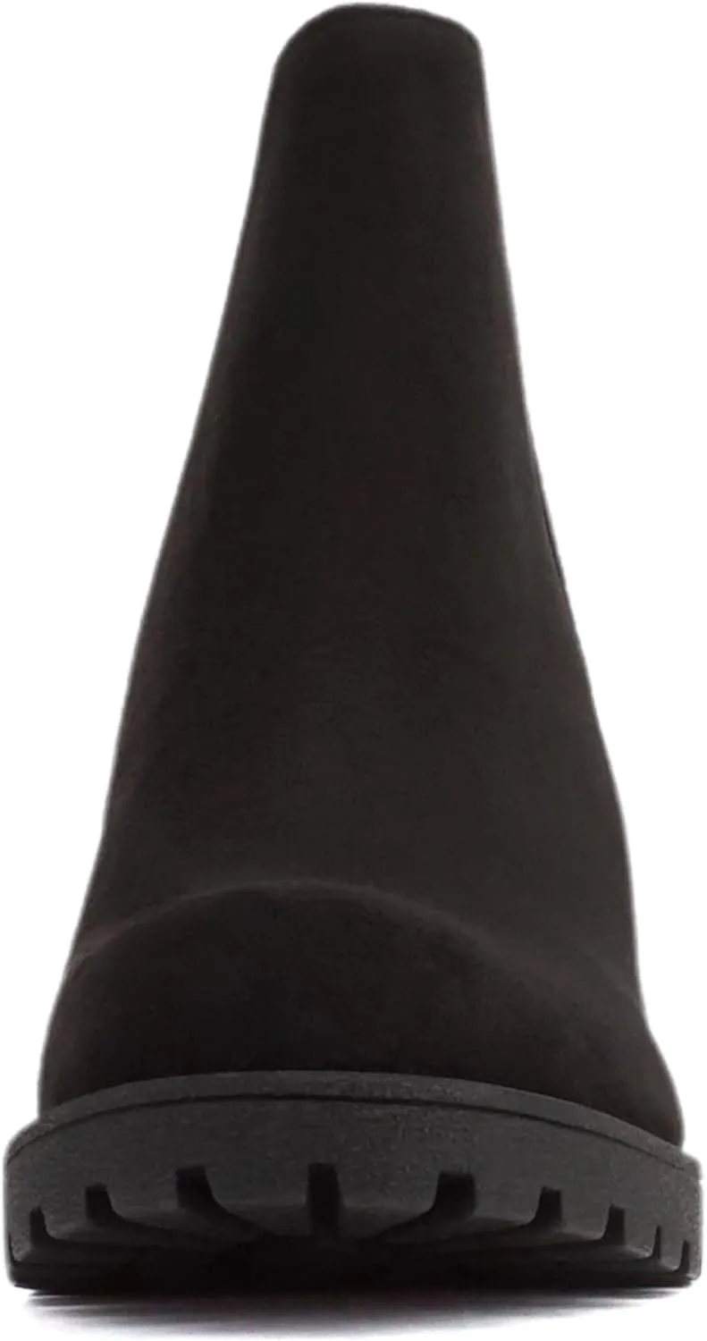 Soda ORIGAMI ~ WOMEN LUG SOLE MID HEEL FASHION ANKLE BOOTIE W/DOUBLE ELASTIC GORE
