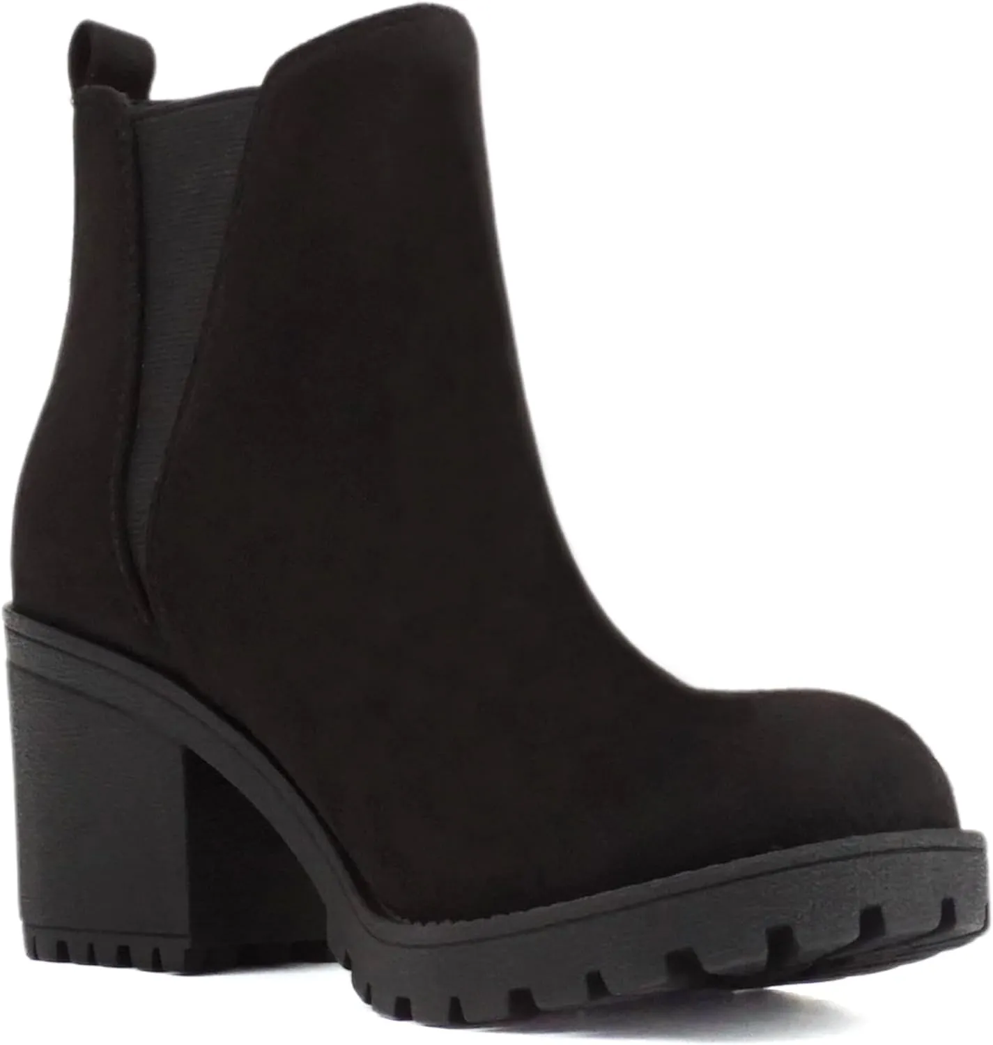Soda ORIGAMI ~ WOMEN LUG SOLE MID HEEL FASHION ANKLE BOOTIE W/DOUBLE ELASTIC GORE