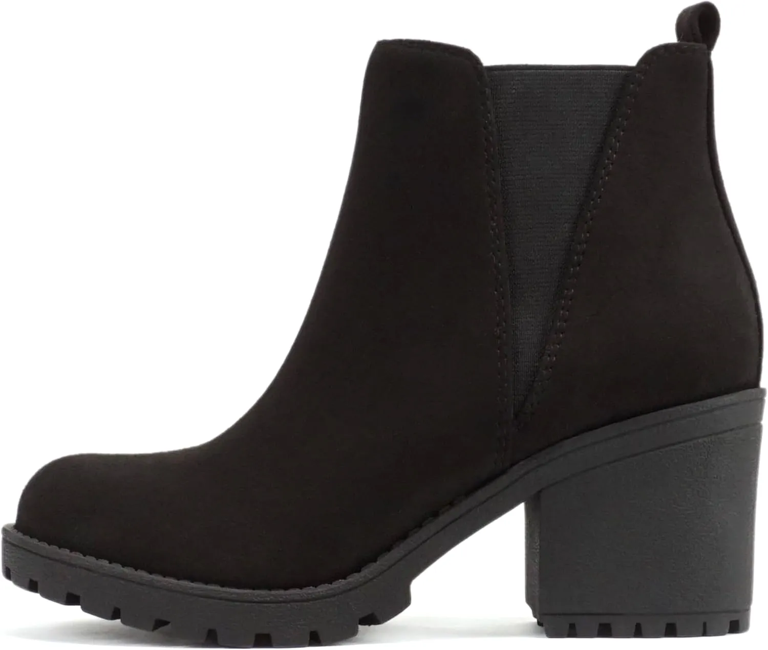 Soda ORIGAMI ~ WOMEN LUG SOLE MID HEEL FASHION ANKLE BOOTIE W/DOUBLE ELASTIC GORE