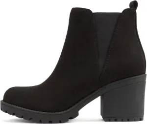 Soda ORIGAMI ~ WOMEN LUG SOLE MID HEEL FASHION ANKLE BOOTIE W/DOUBLE ELASTIC GORE