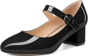 Soireelady Womens Mary Jane Shoes, Chunky Block Heel Pumps, Low Heel Round Closed Toe Heels, Ankle Strap Buckle Comfort Fashion Dress Shoes 2 Inches