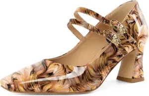 Soireelady Womens Mary Jane Shoes Chunky Block Heel Pumps Square Toe Low Heels Double Strap Buckle Comfort Dress Shoes 2.5 Inches