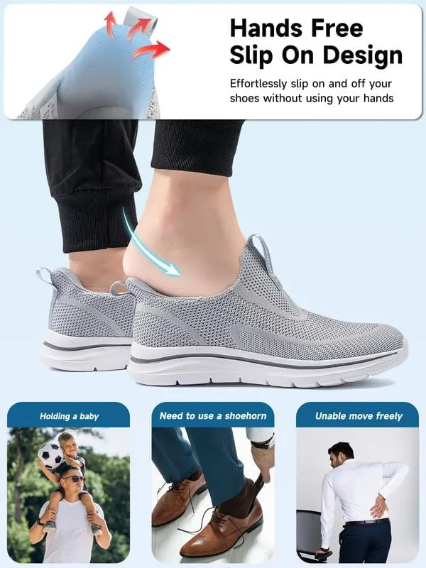Sosenfer Mens Slip On Hands Free Walking Sneakers Slip in Breathable Athletic Running Shoes Ultra Lightweight Non Slip Tennis Shoes Workout Sneakers for Gym