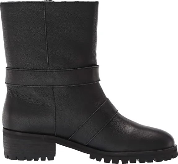 Splendid Women's Moto Inspired Lug Boot with fold Over Detail Motorcycle, Black, 8.5
