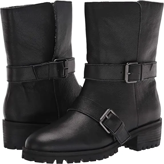 Splendid Women's Moto Inspired Lug Boot with fold Over Detail Motorcycle, Black, 8