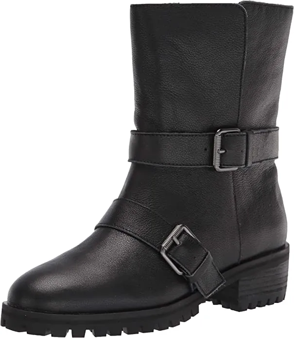 Splendid Women's Moto Inspired Lug Boot with fold Over Detail Motorcycle, Black, 8
